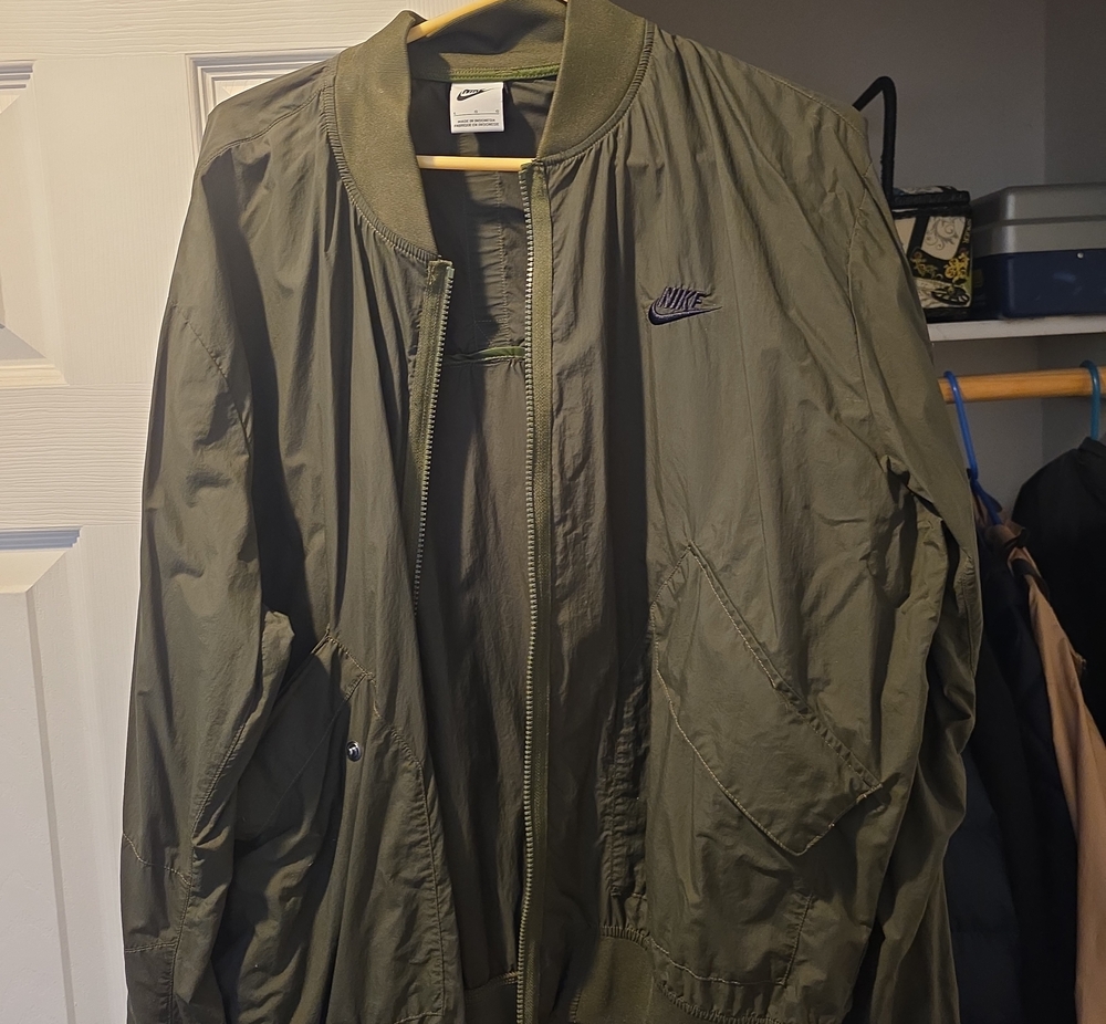 Nike Olive Green Lightweight Bomber Jacket with Embroidered Logo
